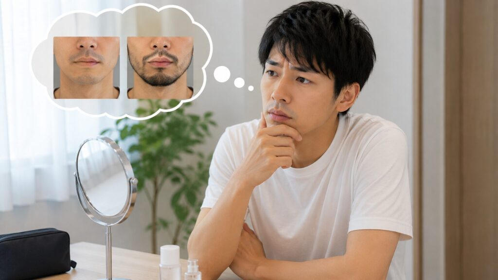 髭ありと髭なしの将来像を比較しながら髭脱毛を検討する日本人男性