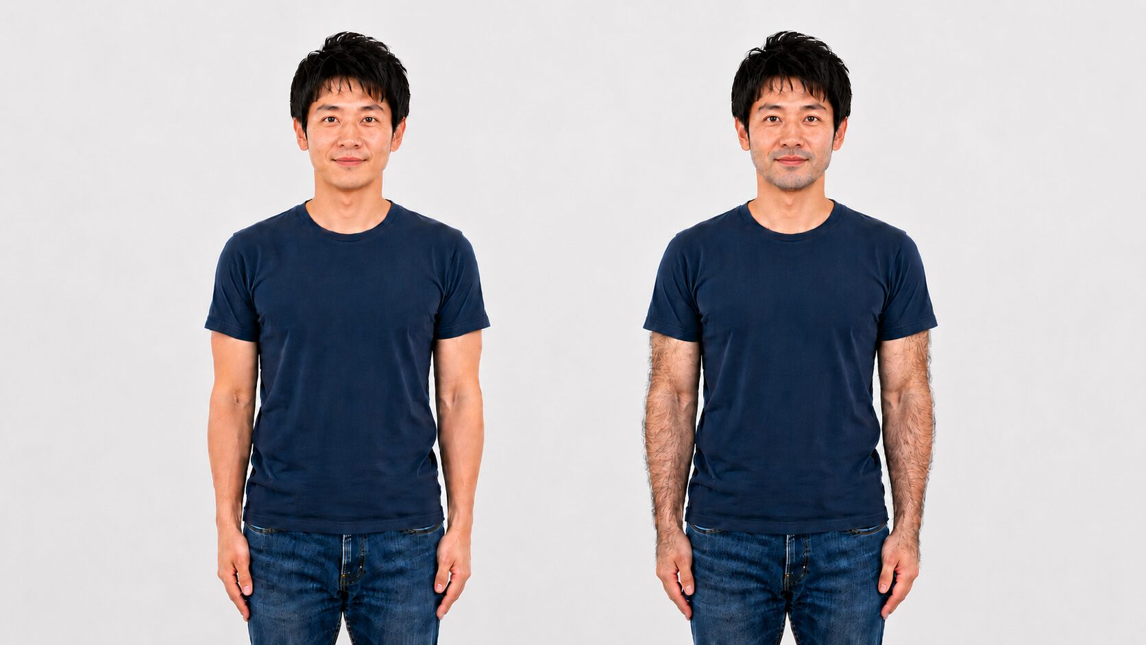 清潔感のある男性と腕毛が濃い男性