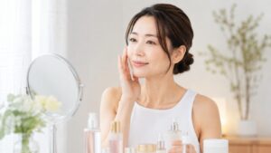 スキンケアをしながら若々しい肌を保つ40代の日本人女性