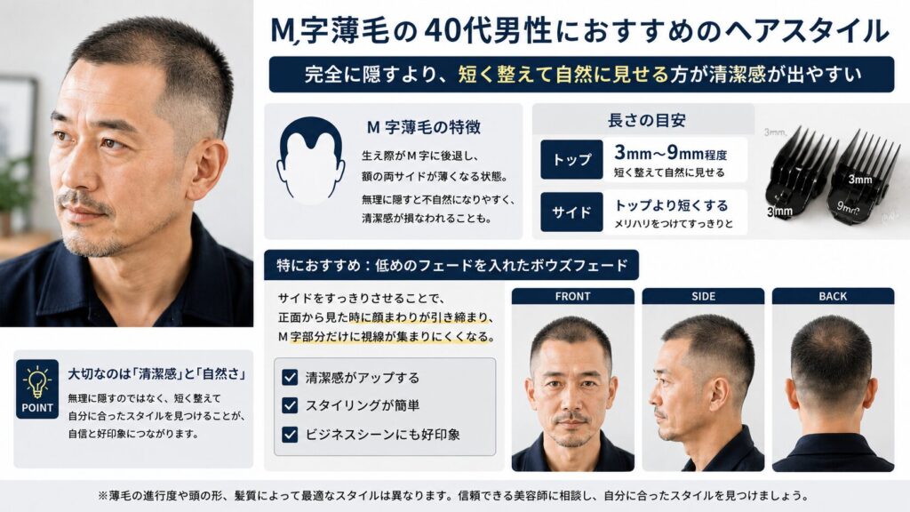 低めのフェードを入れたボウズフェード