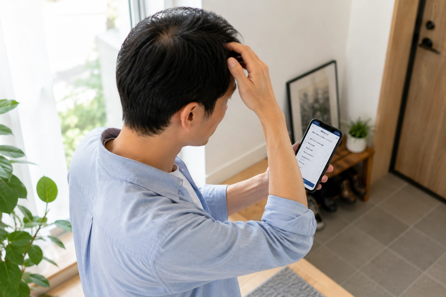 AGAオンライン診療前に確認事項を整理する男性
