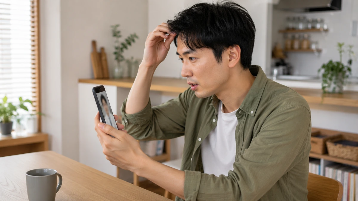 スマートフォンでAGAのオンライン診療を受ける男性