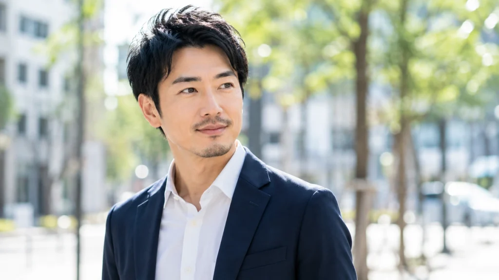 髪や眉毛、服装を清潔に整えた男性
