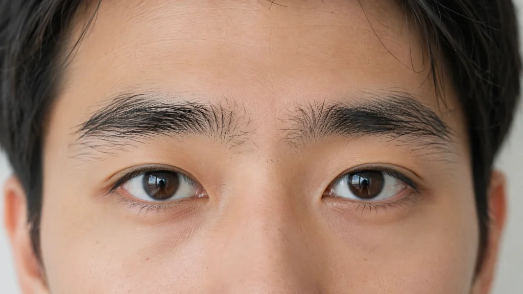 手入れ前の男性眉毛と眉間の状態