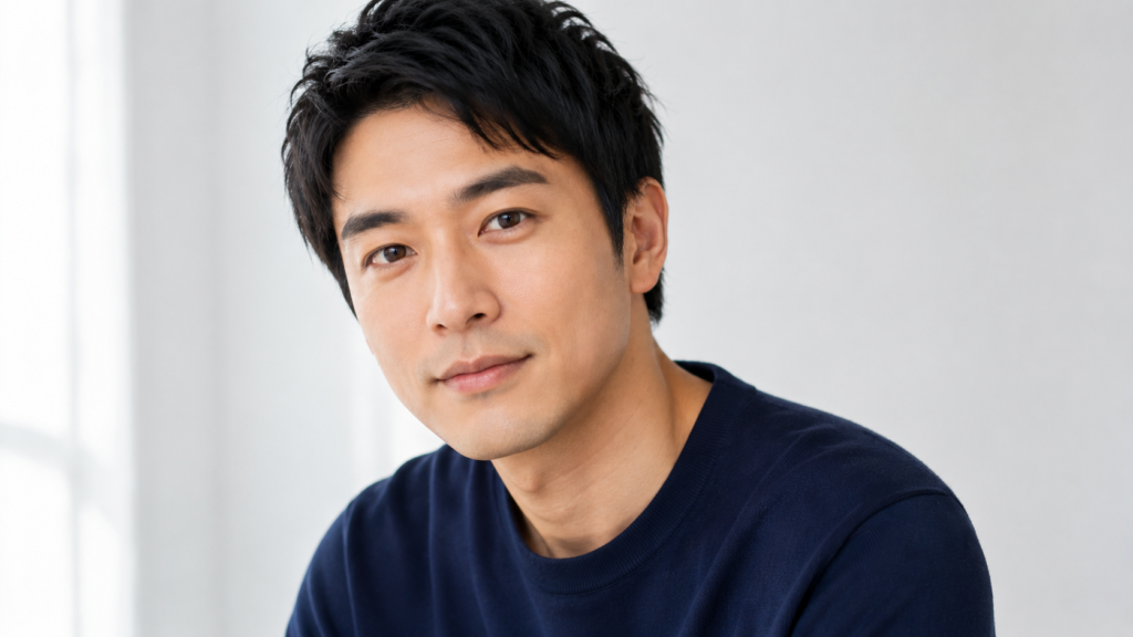 自然に眉毛を整えた清潔感のある日本人男性