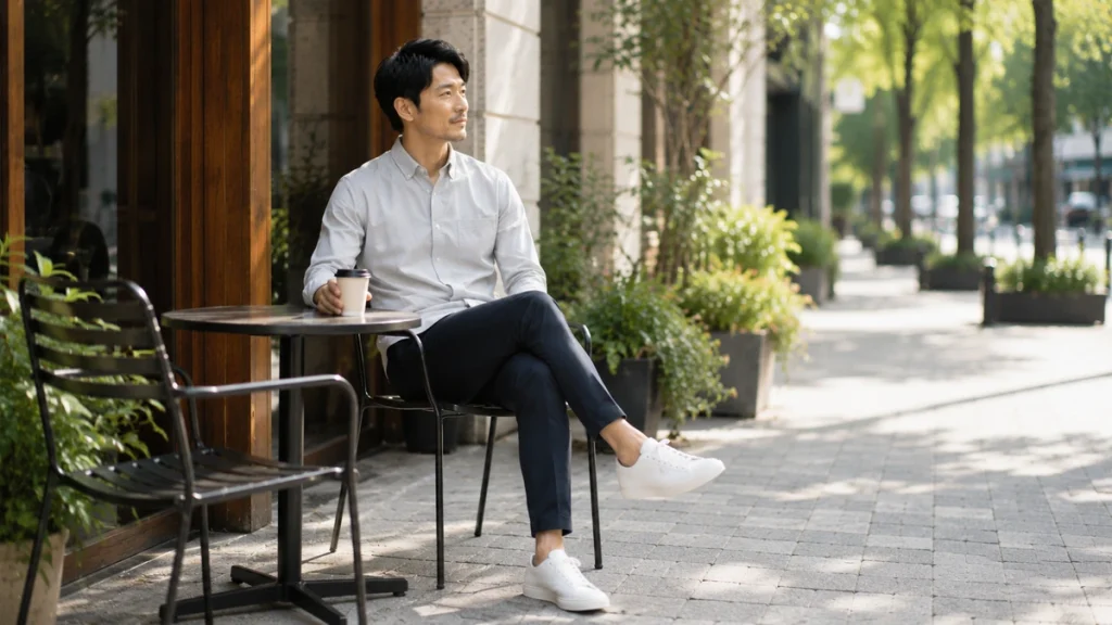 サイズの合った清潔な服装をした男性