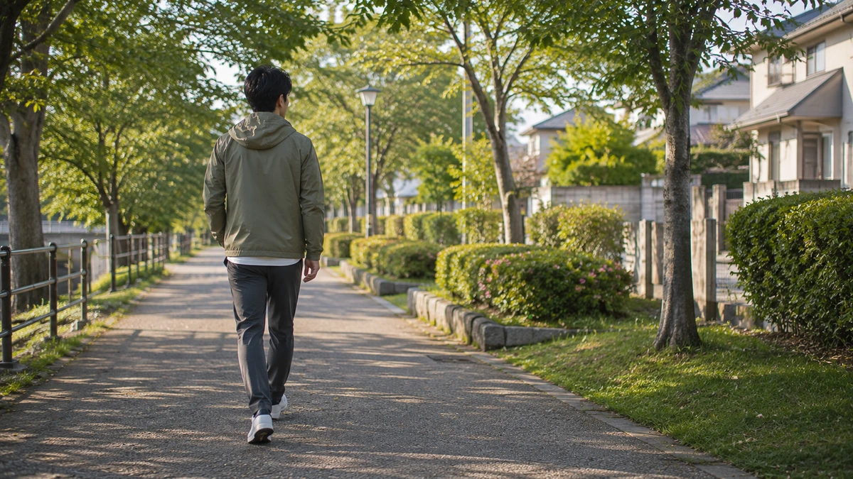 日常の習慣としてウォーキングを続ける日本人男性