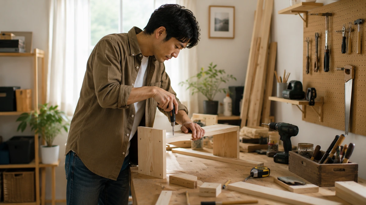 DIYでものづくりの趣味を楽しむ日本人男性