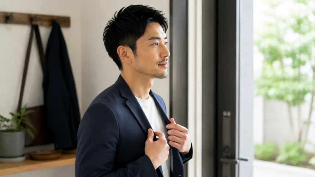 髪や眉毛、ヒゲを自然に整えた男性