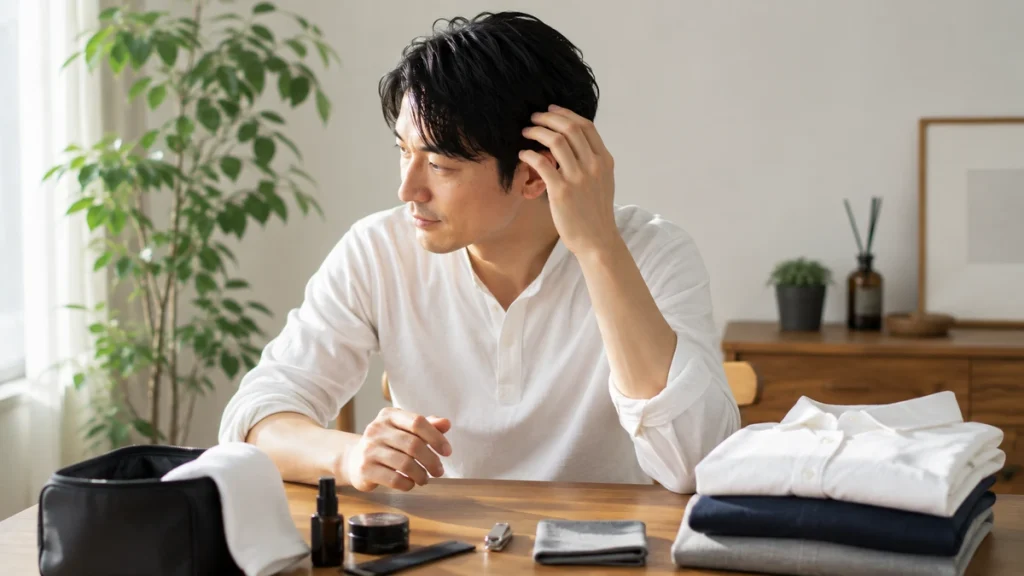 髪や服装など基本的な身だしなみを整えた男性