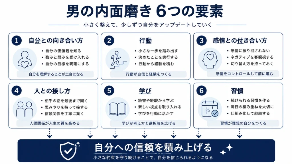 男の内面磨きを6つの要素で整理した図解