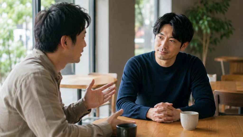 相手の話を落ち着いて聞く男性