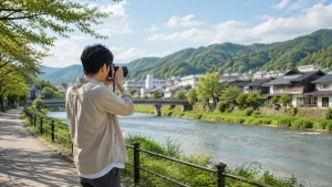 休日に写真撮影の趣味を楽しむ男性