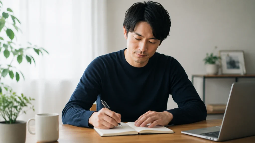 読書をしながら内面を磨く男性