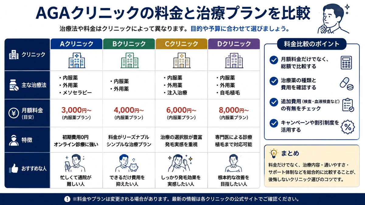 AGA治療の総額を構成する薬代や診察料などの図解