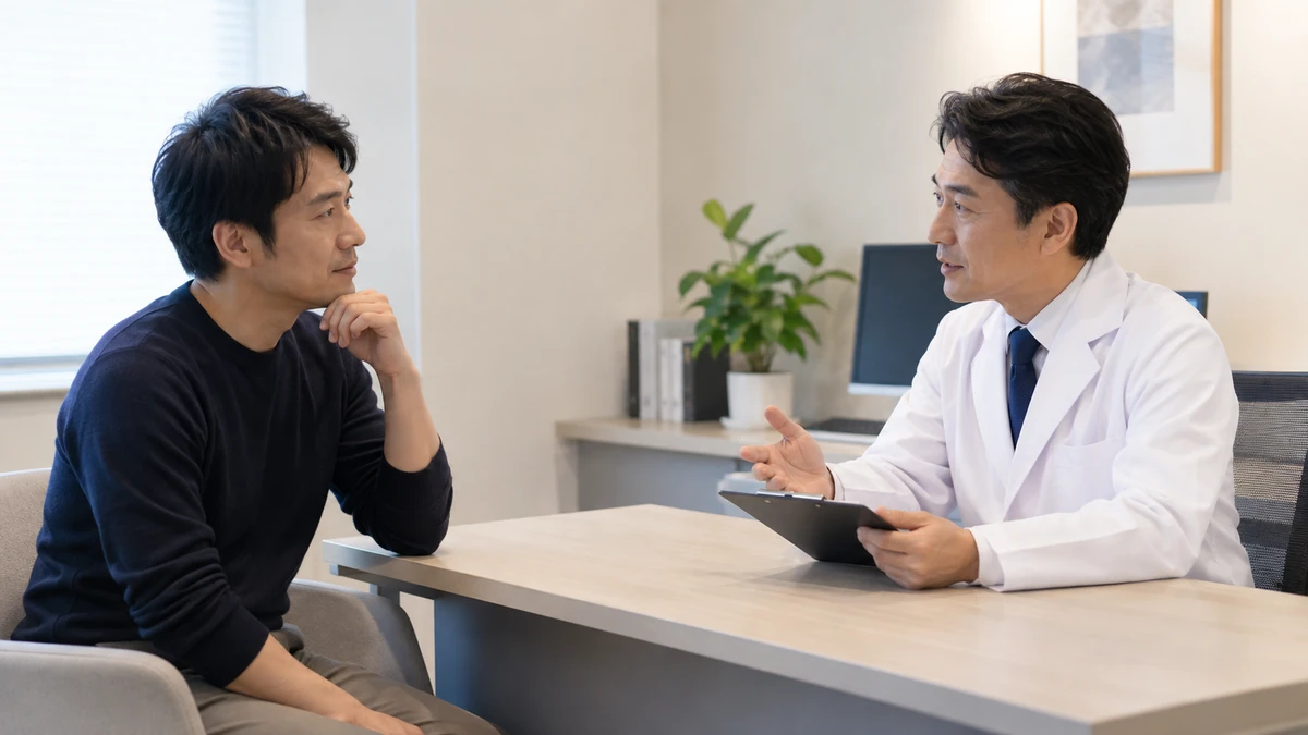 AGA治療薬について医師へ相談する男性