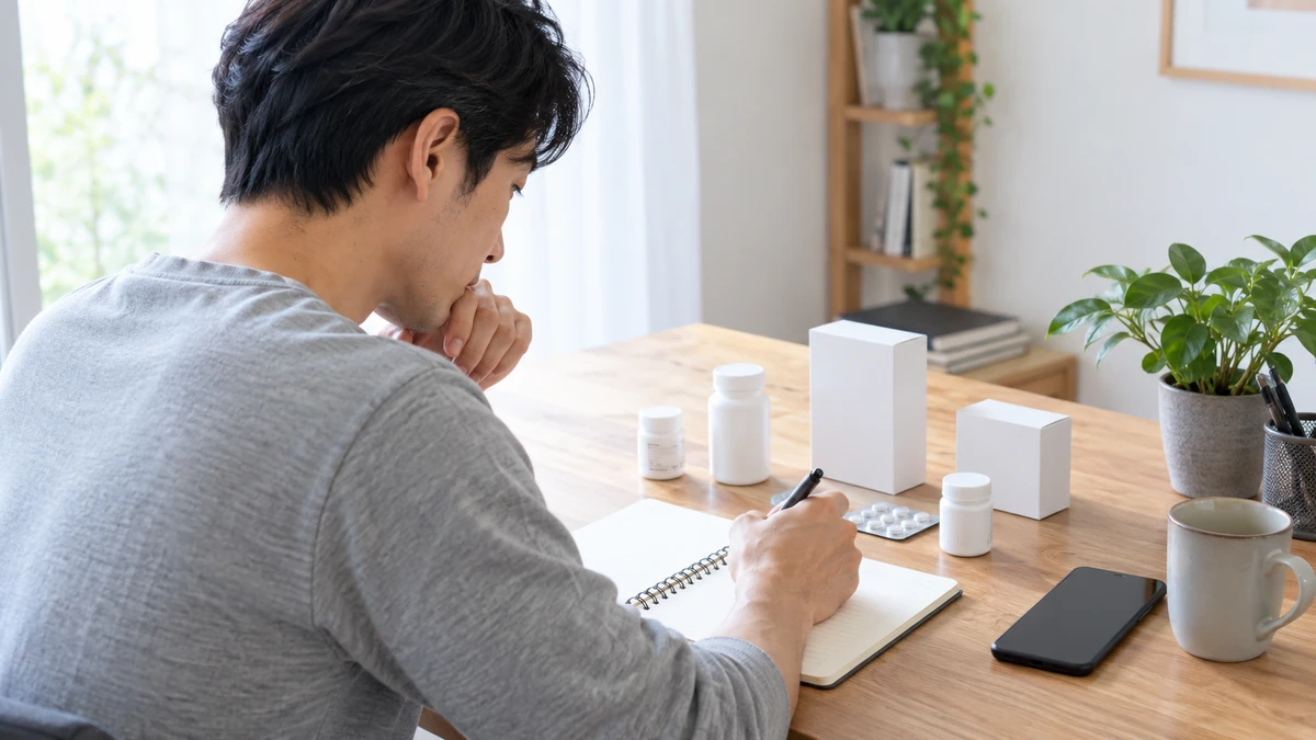 AGA治療薬の役割の違いを調べる男性