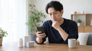 AGA治療薬の種類について調べる男性