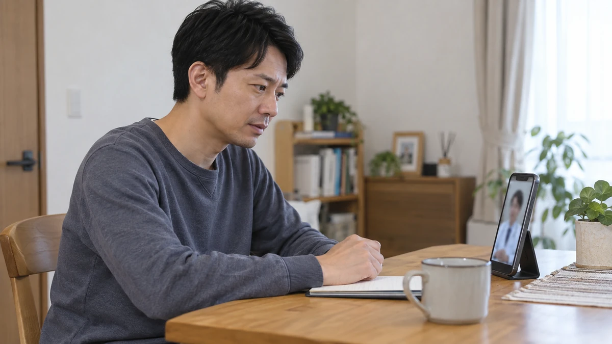 スマートフォンでAGAオンライン診療を受ける男性