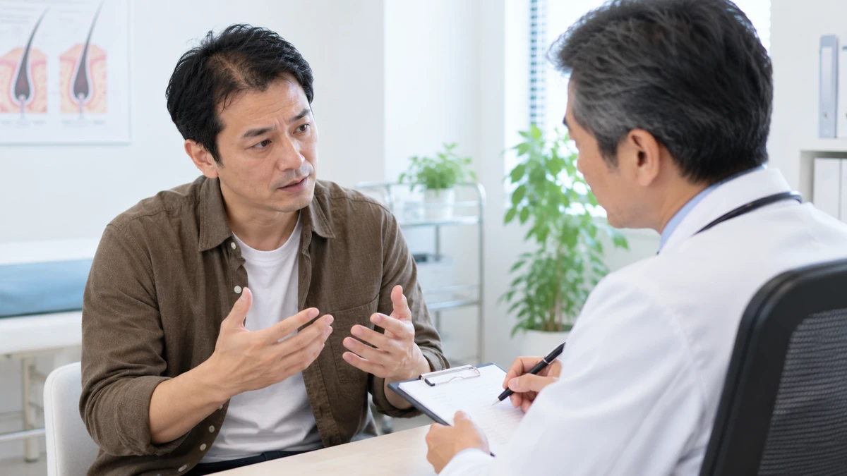 AGAの治療方法について医師へ相談する男性