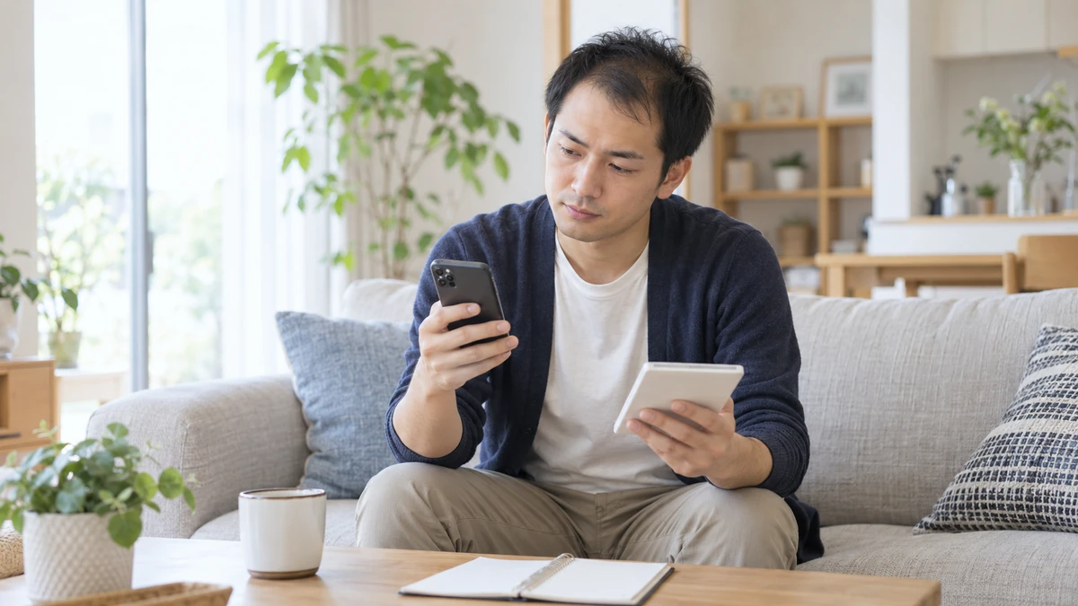 AGA治療にかかる費用を確認する男性
