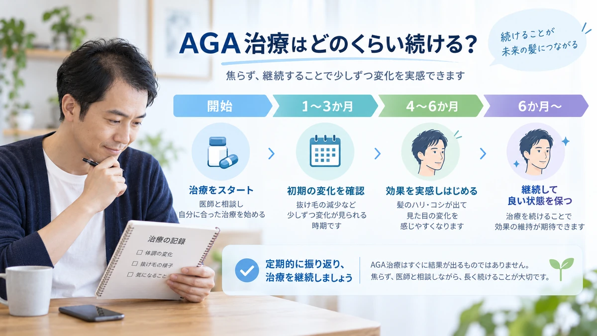 AGA治療の期間と経過を確認する男性