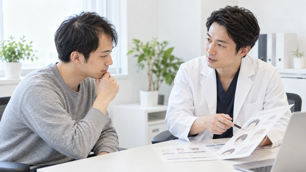 AGA治療について医師に相談する男性