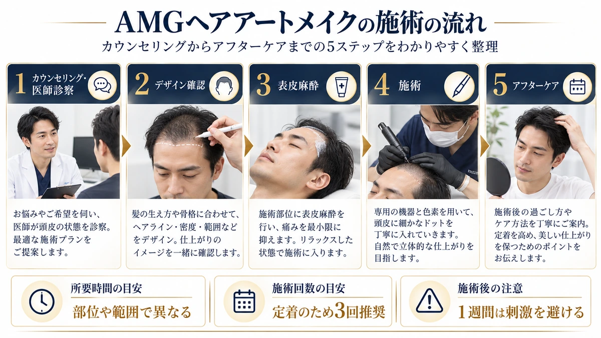 AMGヘアアートメイクの施術の流れを示した図