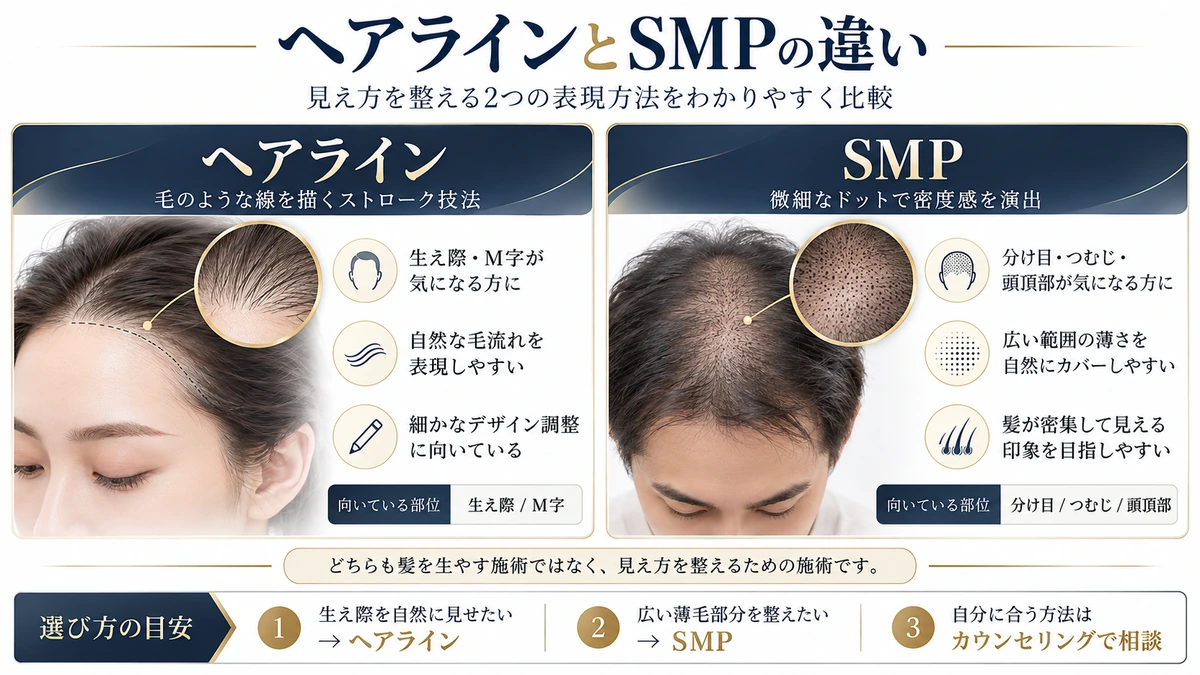 ヘアラインとSMPの違いを比較した図