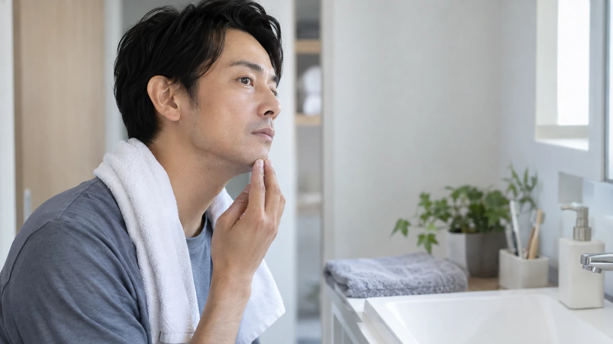 家庭用光美容器でヒゲをケアする男性