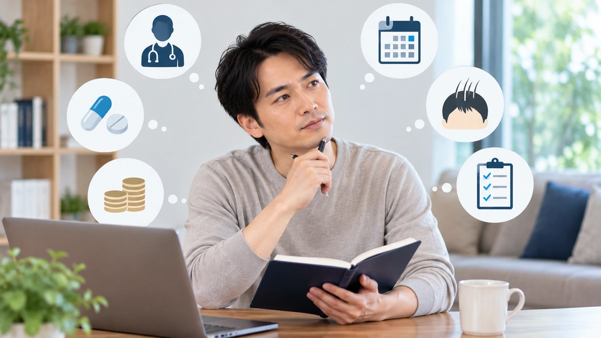 AGA治療を始める前の確認事項を整理する男性