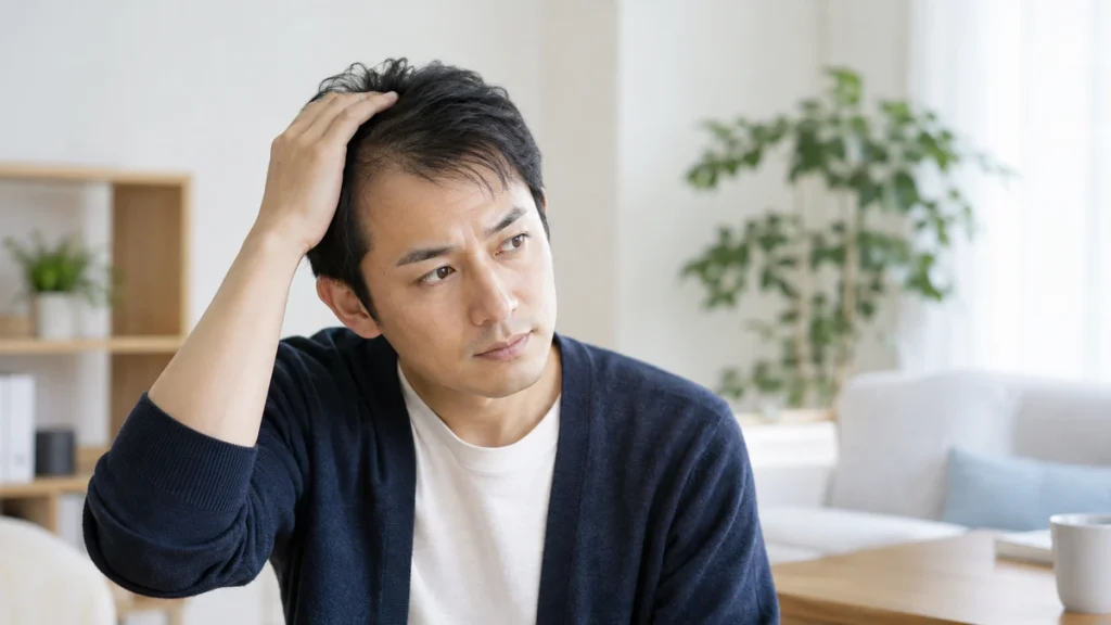 DクリニックのAGA治療について調べる男性