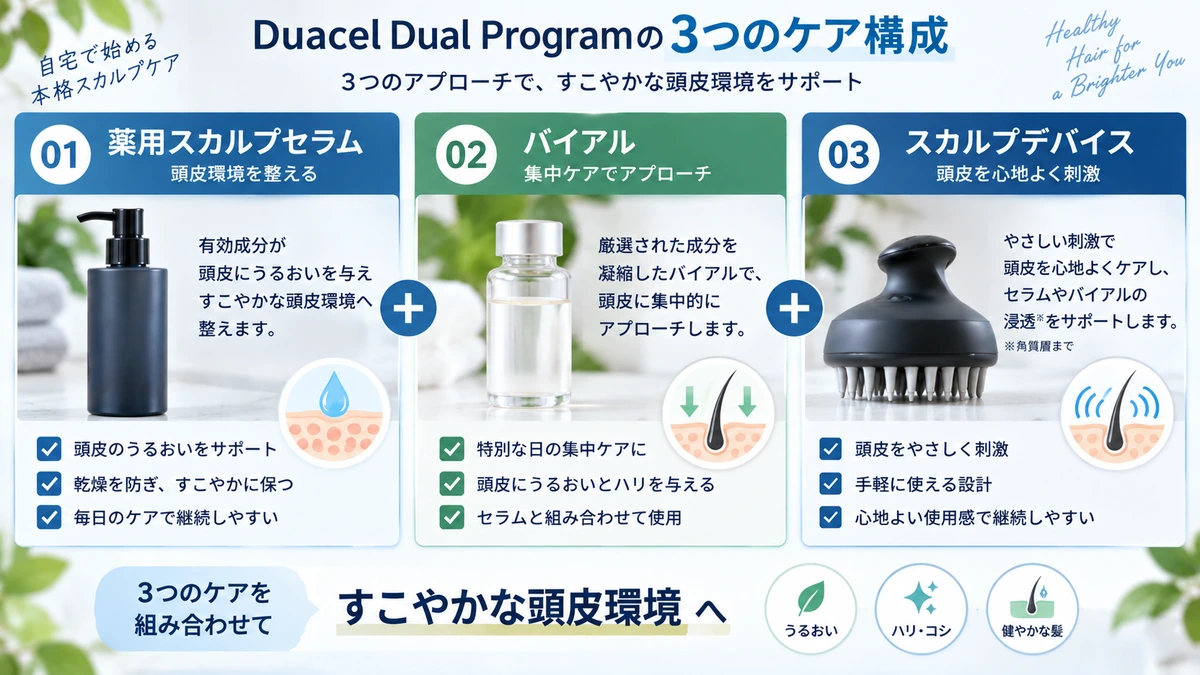 Duacel Dual Programの3つのケア構成を整理した図