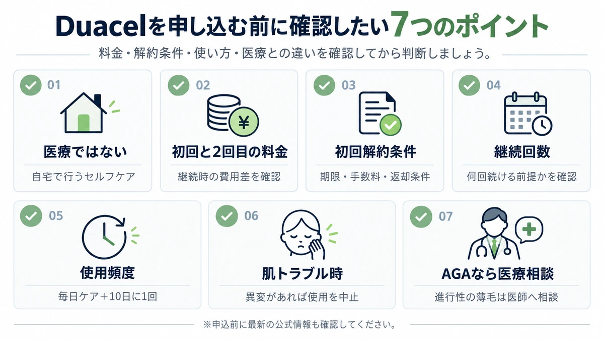 Duacelを申し込む前に確認したい7つのポイント