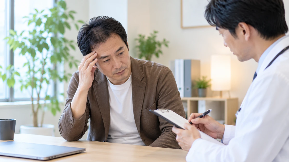 デュタステリドの副作用について医師へ相談する男性