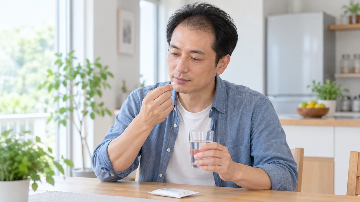 処方されたフィナステリドを服用する男性