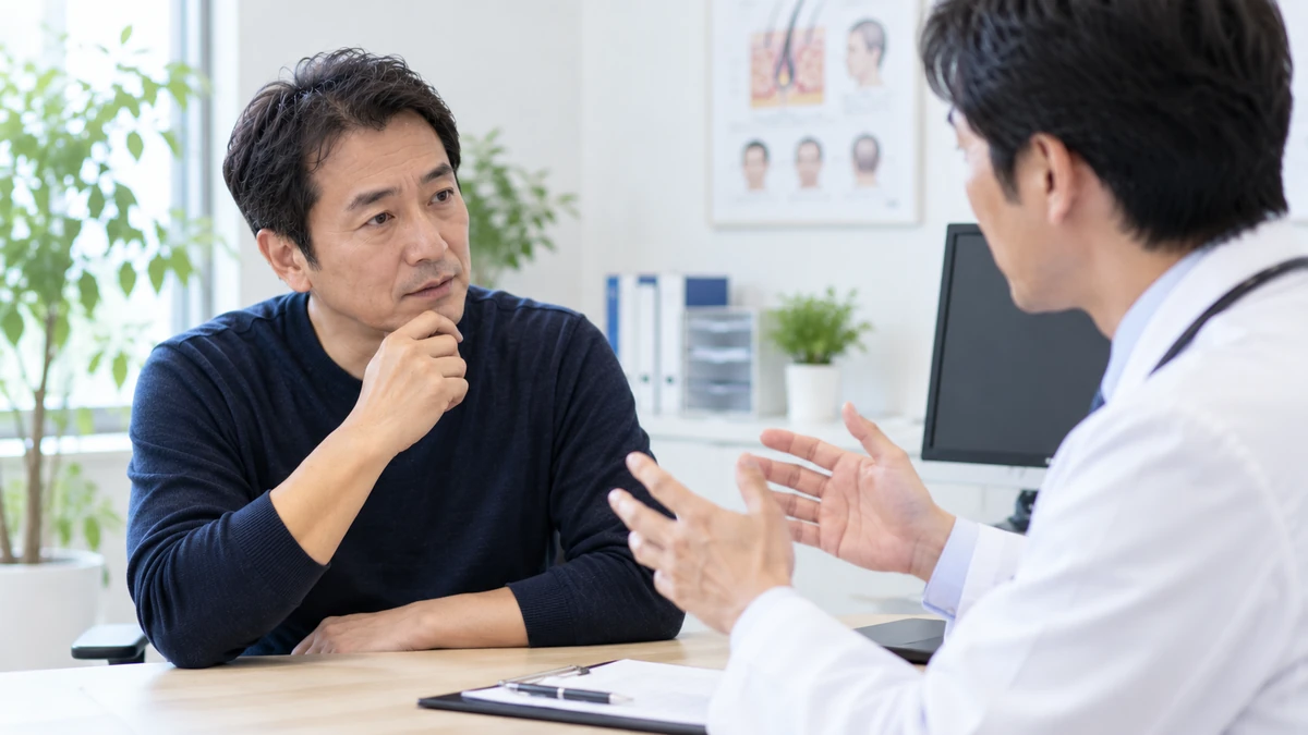フィナステリドの副作用について医師へ相談する男性