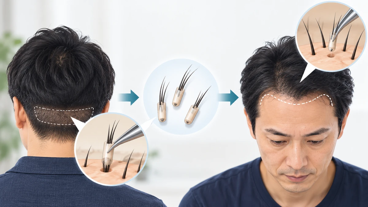 FUEによる自毛植毛の仕組みを示す図解