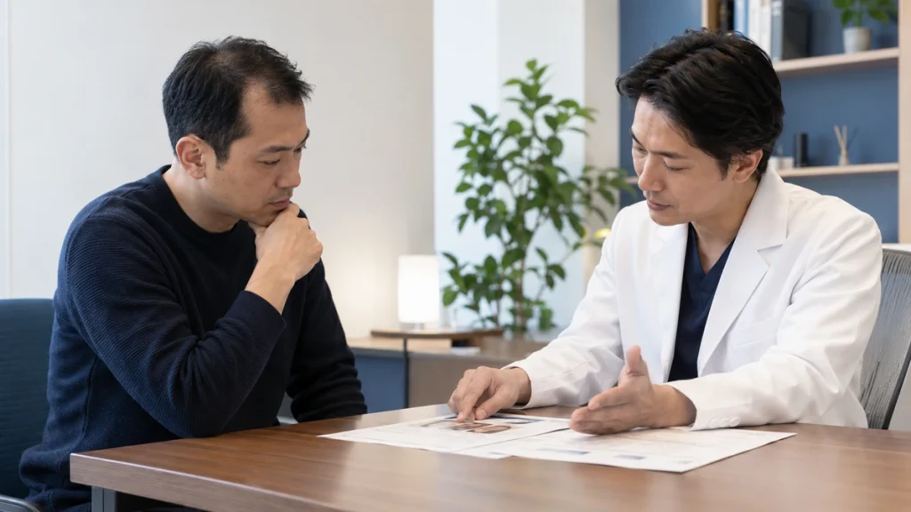 AGA治療について医師へ相談する男性