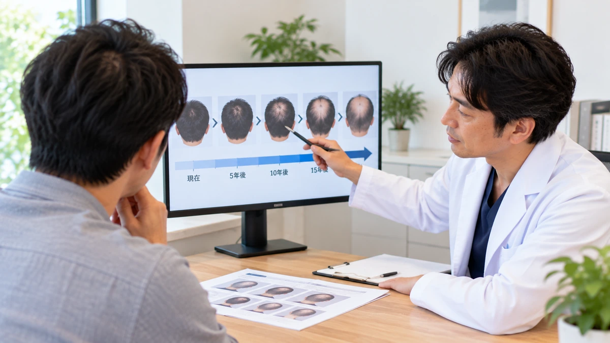 若いうちの自毛植毛で将来のドナー量を相談する男性