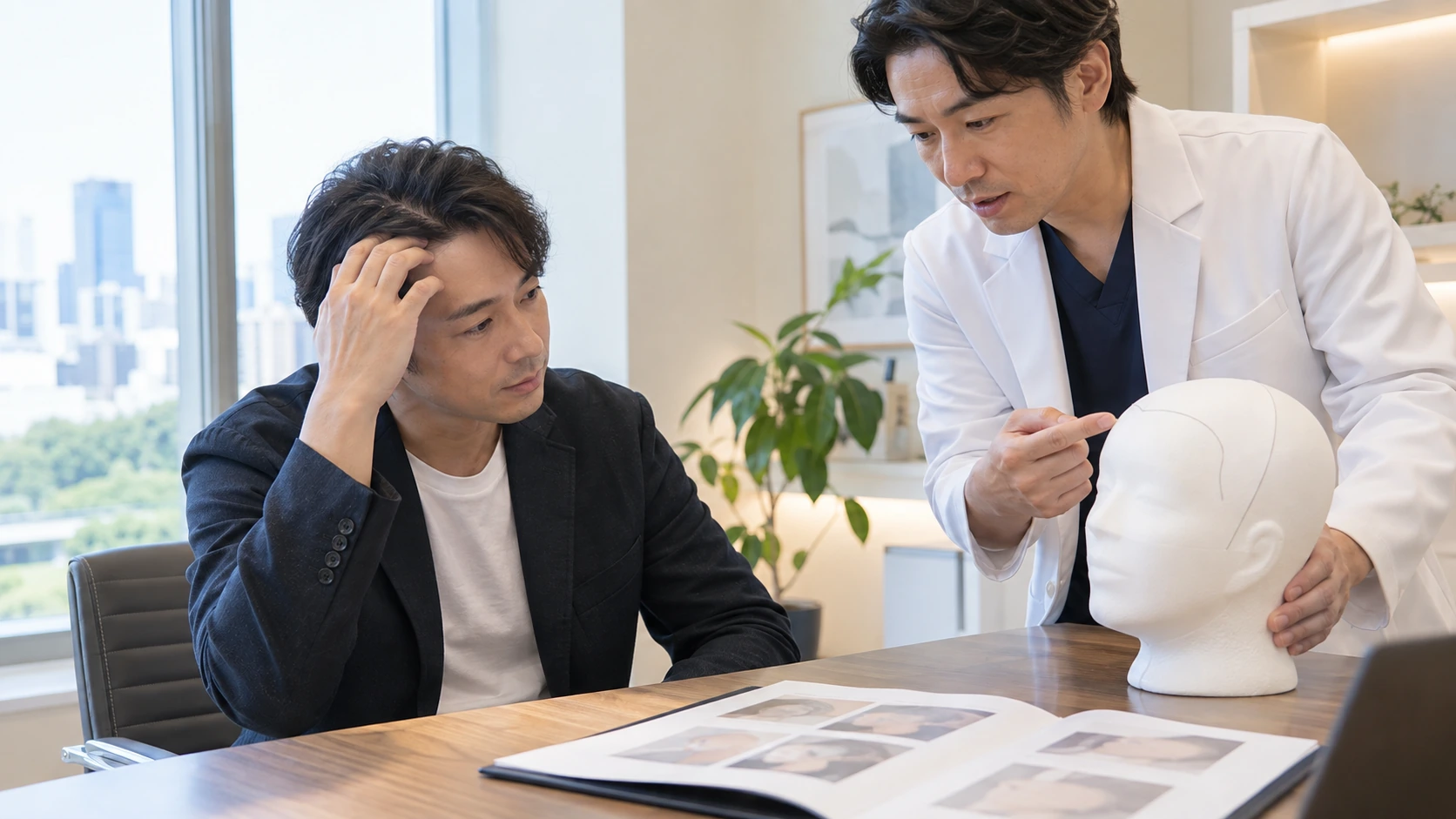 年齢を重ねても自然な生え際を相談する男性