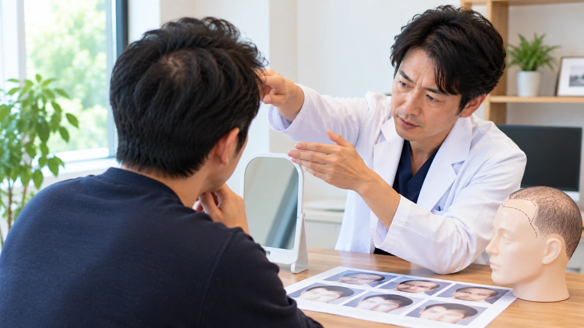 40代以降の自毛植毛について医師へ相談する男性