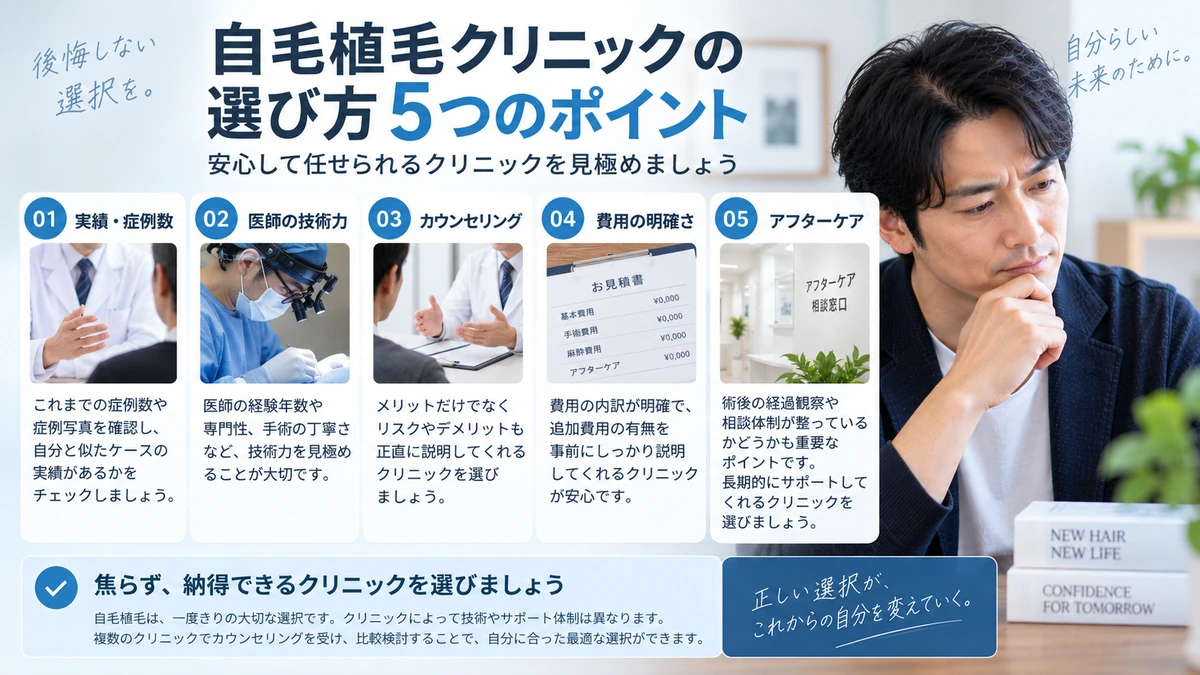 自毛植毛クリニックの確認項目を整理する男性