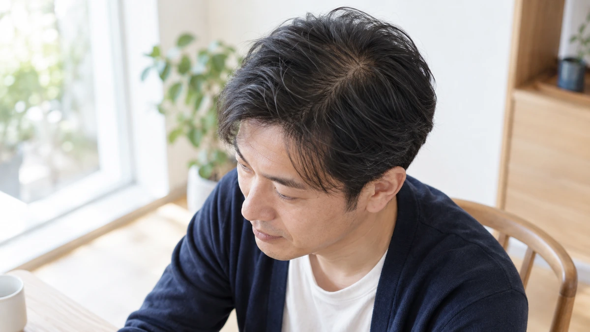 頭頂部植毛後の将来のAGA進行を考える男性