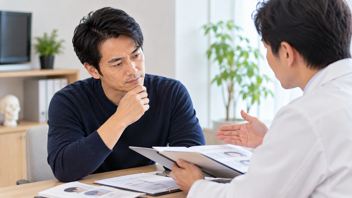 自毛植毛の自由診療費用を確認する男性