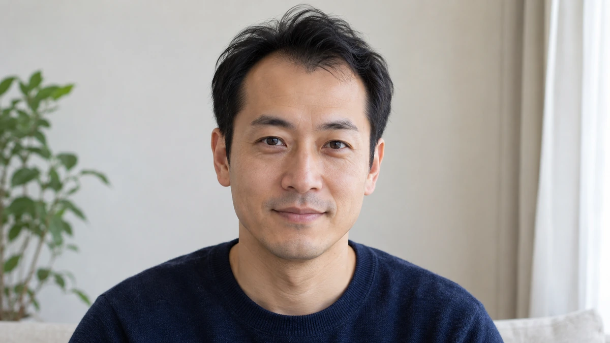 M字の左右差と生え際の形を確認する男性