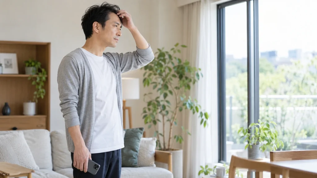 自毛植毛が周囲に不自然に見えないか考える男性