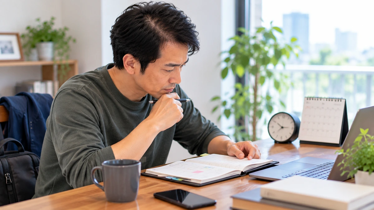 自毛植毛の費用とダウンタイムを確認する男性