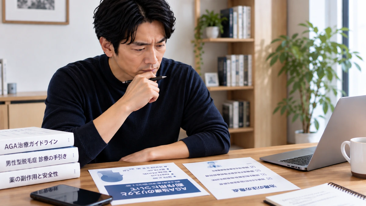 自毛植毛の手術リスクや副作用について説明を受ける男性