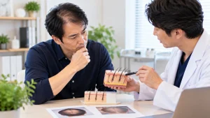 自毛植毛と人工毛植毛の長期維持を考える男性